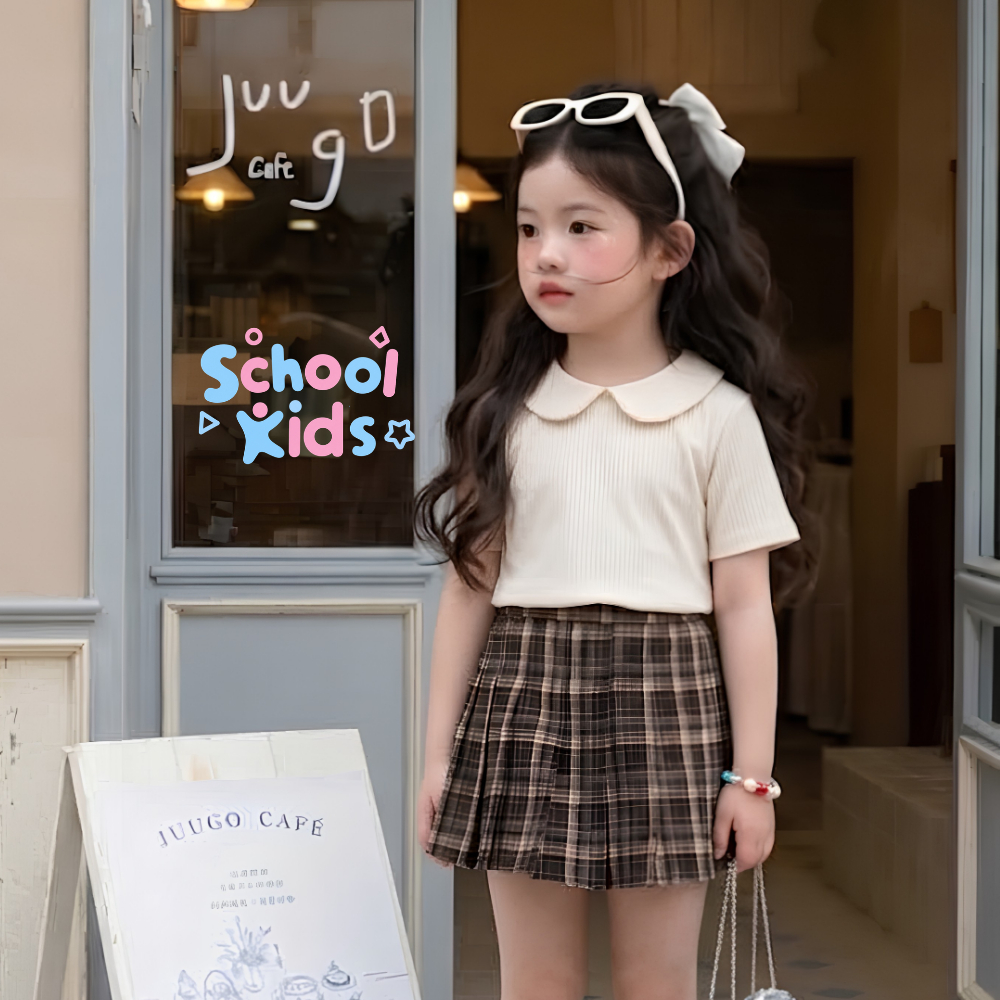 [SALE 25.6 GIẢM 30K] Áo thun tăm ngắn tay cổ sen cách điệu cho bé gái mặc mùa hè