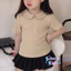 Áo thun tăm ngắn tay cổ sen cách điệu cho bé gái mặc mùa hè
