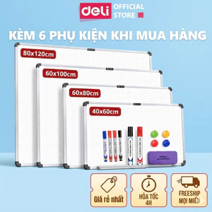 Bảng Từ Trắng Treo Viết Bút Lông Deli Bảng Mica Nam Châm Kèm Khay Đựng Học Sinh Văn Phòng