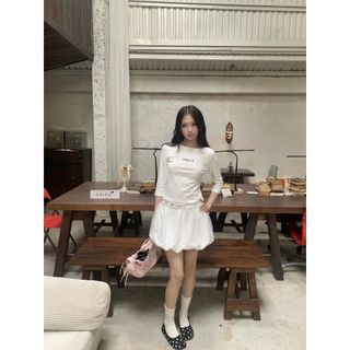 𝐁𝐮𝐛𝐛𝐥𝐞 𝐒𝐤𝐢𝐫𝐭 - Chân ví bí trắng họa tiết chấm bi kèm belt nhien.official NCV00032