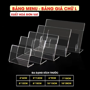 Menu Mica Chữ L, Menu Mica Để Bàn, Bảng Mica Chữ L Ghi Thông Tin Sản Phẩm