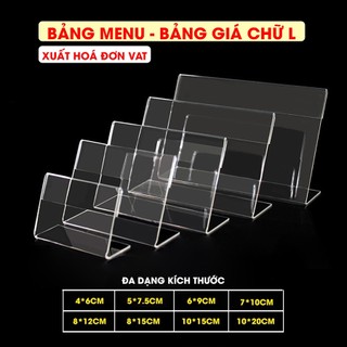 (Combo 2 Cái) Menu Mica Chữ L, Menu Mica Để Bàn, Bảng Mica Chữ L Ghi Thông Tin Sản Phẩm