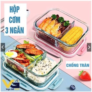 Hộp Cơm Thủy Tinh 3 Ngăn 1040ml Home Max, Đựng Thực Phẩm Tiện Lợi, Dùng Hàng Ngày