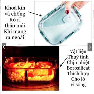 Hộp Cơm Thủy Tinh 3 Ngăn 1040ml Home Max, Đựng Thực Phẩm Tiện Lợi, Dùng Hàng Ngày