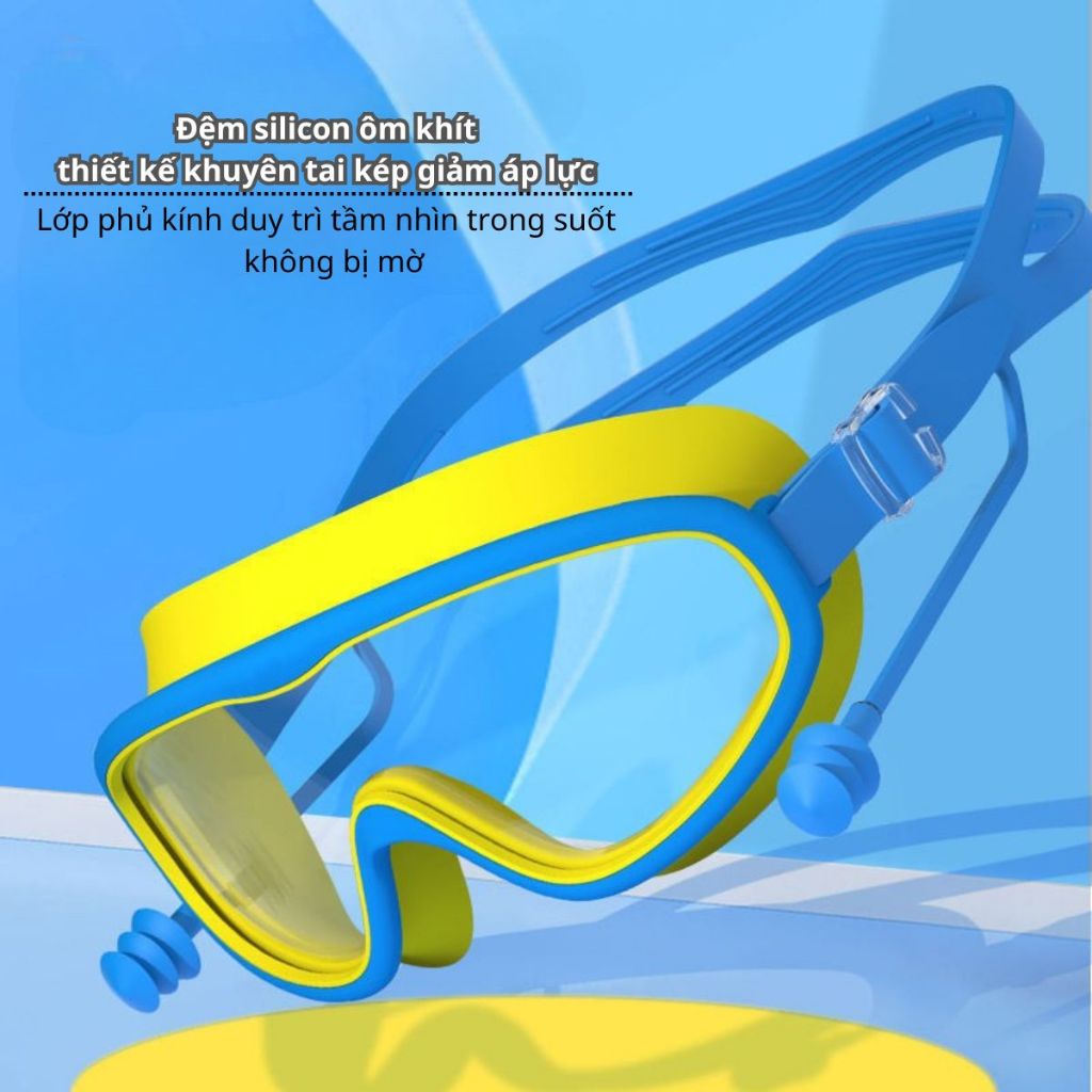 Kính bơi trẻ em có nút bịt tai chống tia UV BABYSUN, chống sương mù - Kính bơi cho bé đi biển , tập bơi
