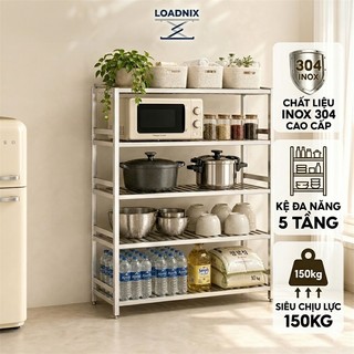 LOADNIX Kệ inox nhà bếp cao cấp Chịu lực lên đến 500kg Kệ để đồ inox Với nhiều thanh đỡ Lắp đặt đơn giản