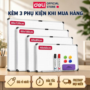 Bảng Từ Trắng Có Kẻ Ô Treo Viết Bút Lông Deli Bảng Mica Nam Châm Kèm Khay Đựng Học Sinh