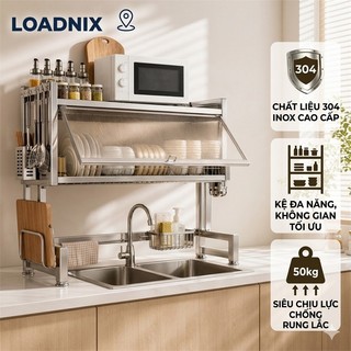 LOADNIX Kệ Để Chén Đĩa Cao Cấp Inox 304 Có Nắp Đậy Kệ úp chén inox Dùng Lâu Kệ để chén bát Trên Bồn Rửa Bát