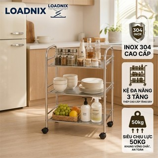 LOADNIX Kệ xe đẩy Inox Cao Cấp Xe đẩy đựng đồ Nhà Bếp Đa Năng Chống Gỉ Sét Chịu Lực Tốt Dễ Di Chuyển