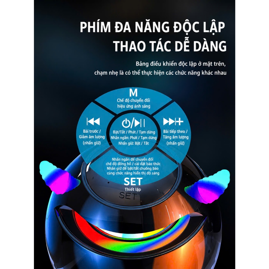 Loa bluetooth không dây P8 Seaboss ,Loa Bluetooth kiêm đồng hồ báo thức P8 bass căng, kết nối nhanh, âm thanh vòm 360 số