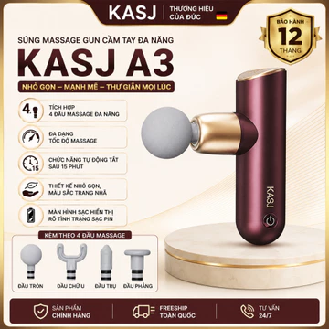 Súng Massage Gun Cầm Tay Đa Năng KASJ A3 | 4 Đầu Massage, 4 Cấp Độ Massage | Bảo Hành 12 Tháng