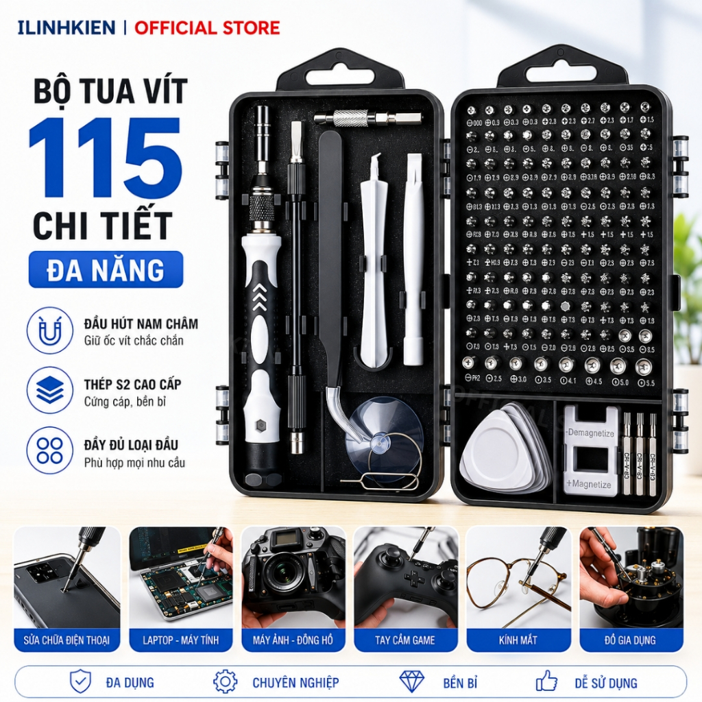 Bộ tua vít đa năng tô vít sửa điện thoại đa năng 115 chi tiết đầy đủ và tiện lợi ilinhkien