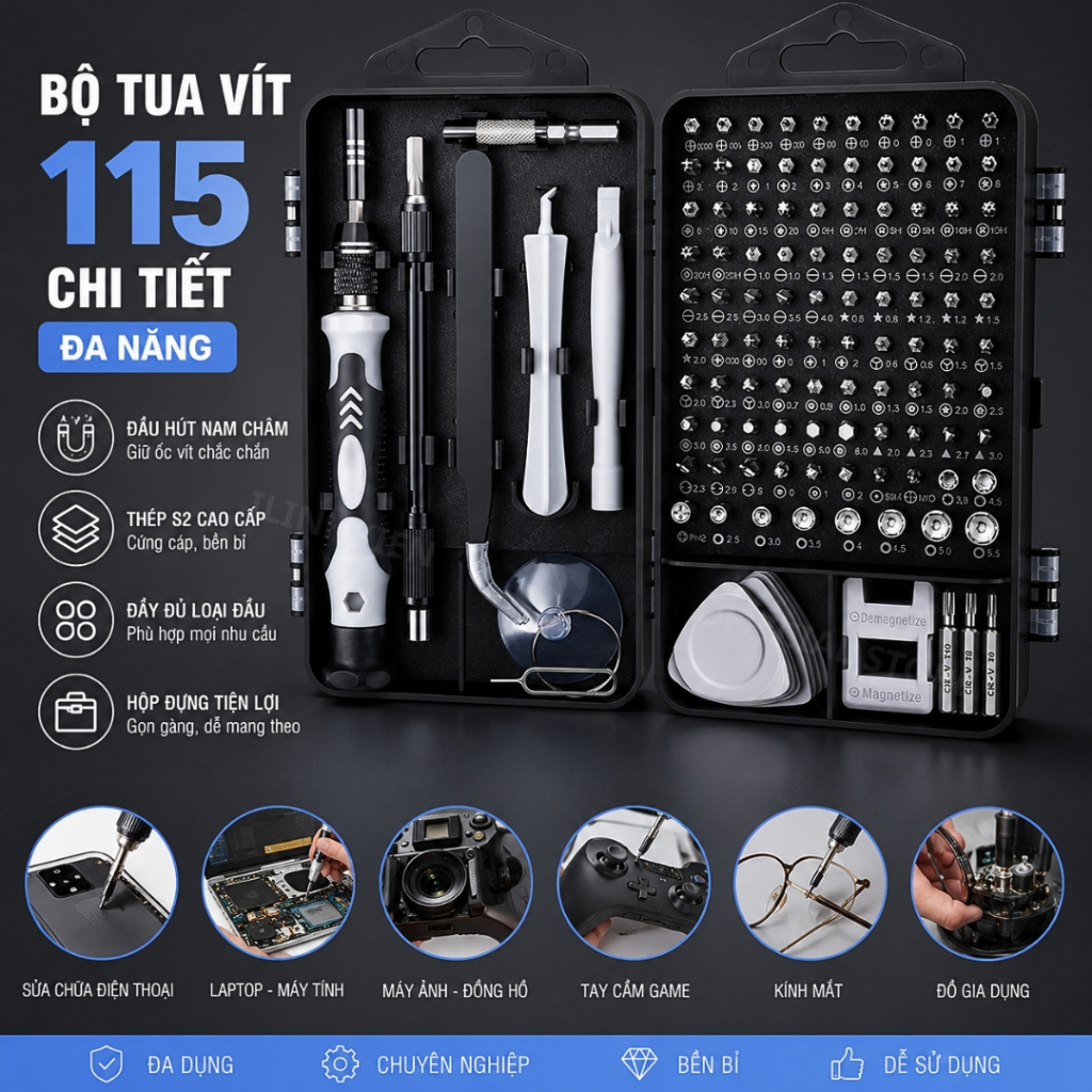 Bộ tua vít đa năng tô vít sửa điện thoại đa năng 115 chi tiết đầy đủ và tiện lợi chính hãng ilinhkien