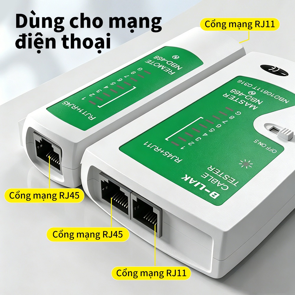 Máy Dò Dây Mạng RJ45 RJ11 Bộ Test Mạng Tìm Dây Kiểm Tra Thông Mạch Kèm Bút Soi Quang 10mW