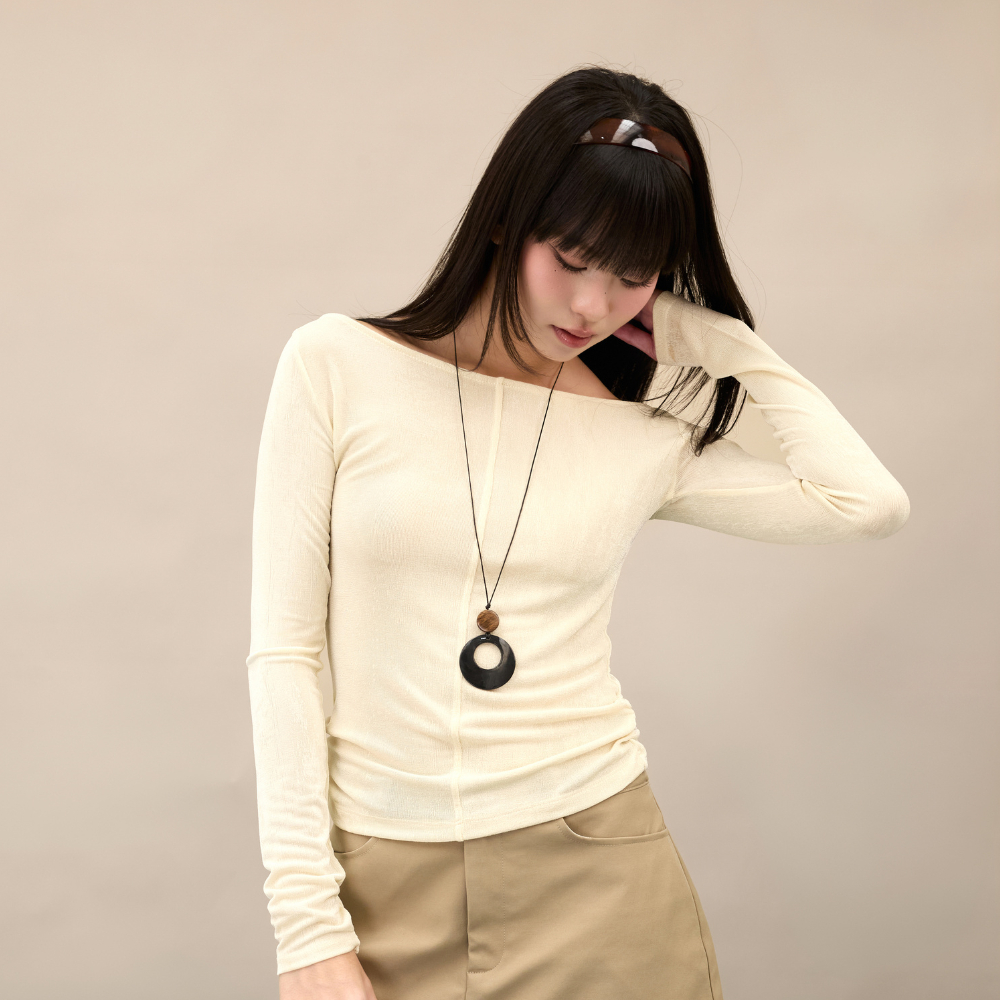 Áo thun ôm tay dài cổ thuyền Knit Miều Est.2013 chất vải thun giấy mỏng nhẹ tôn dáng