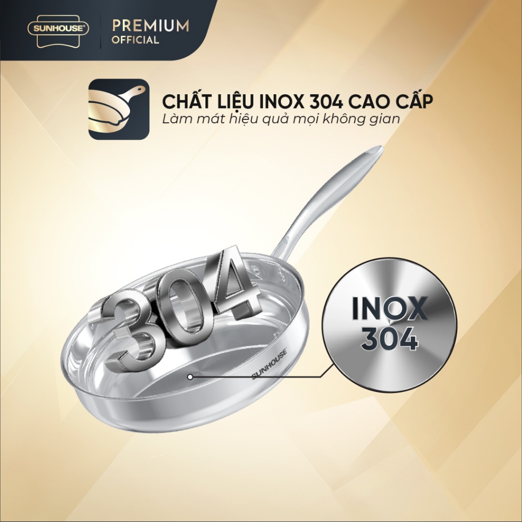 Chảo Inox đa lớp SUNHOUSE HEALTHY IN20-24-26-28M15 - Công nghệ Tri-ply truyền nhiệt nhanh -Cán rỗng hạn chế bỏng
