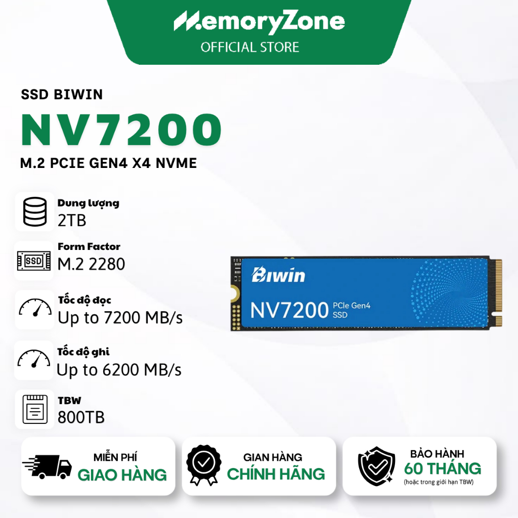 Ổ cứng SSD Biwin NV7200 1TB/2TB M.2 PCIe Gen4 x4 NVMe - Tốc độ đọc