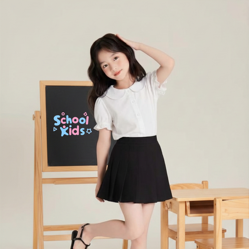 [SALE 25.6 GIẢM 30K] Áo Sơ Mi Học Sinh Viền Bèo Cổ Sen Cho Bé Gái SCHOOL KIDS Ngắn Tay, Dài Tay