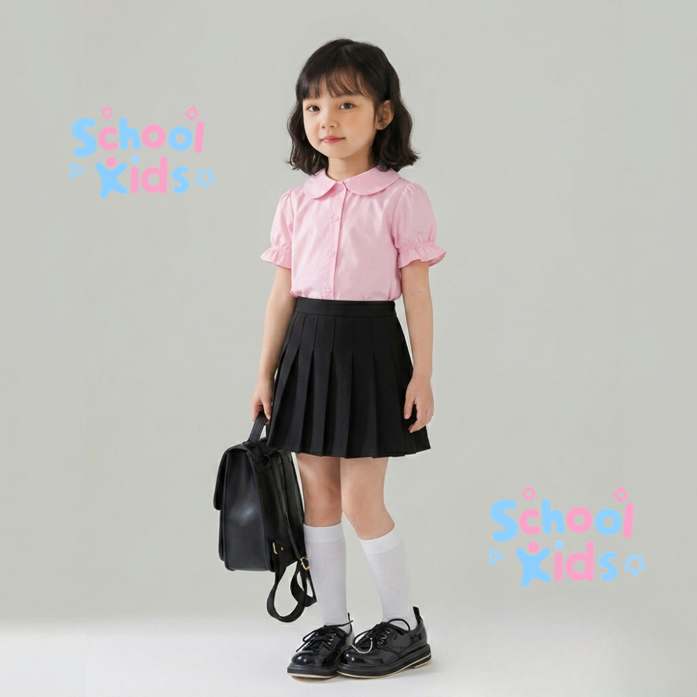 [SALE 25.6 GIẢM 30K] Áo Sơ Mi Học Sinh Viền Bèo Cổ Sen Cho Bé Gái SCHOOL KIDS Ngắn Tay, Dài Tay
