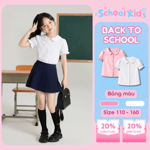 Áo Sơ Mi Học Sinh Viền Bèo Cổ Sen Cho Bé Gái SCHOOL KIDS Ngắn Tay, Dài Tay