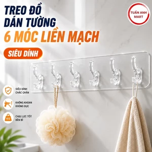 Combo 5 Thanh Treo Đồ Dán Tường 6 Móc Liền Mạch Trong Suốt Siêu Dính