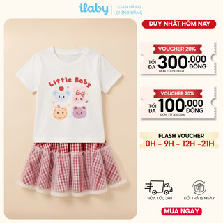 Set bộ bé gái ILABY HCM áo thun cotton và chân váy caro phối voan xòe điệu đà [3951]