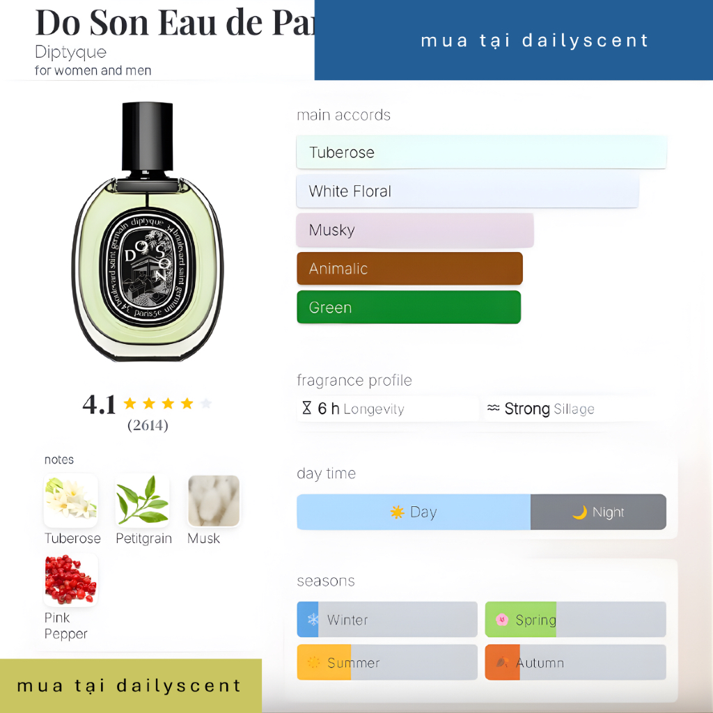 Nước hoa Do Son EDP Diptyque| Nước hoa mùi hoa huệ| Nước hoa ngày mát| Nước hoa Unisex| Dailyscent