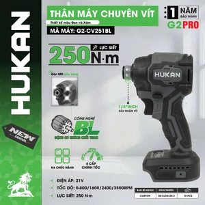 Máy chuyên vít công trình Hukan G2-CV251BL, Lực siết 250Nm - 4 Tốc độ, 4 Tính năng - Không than