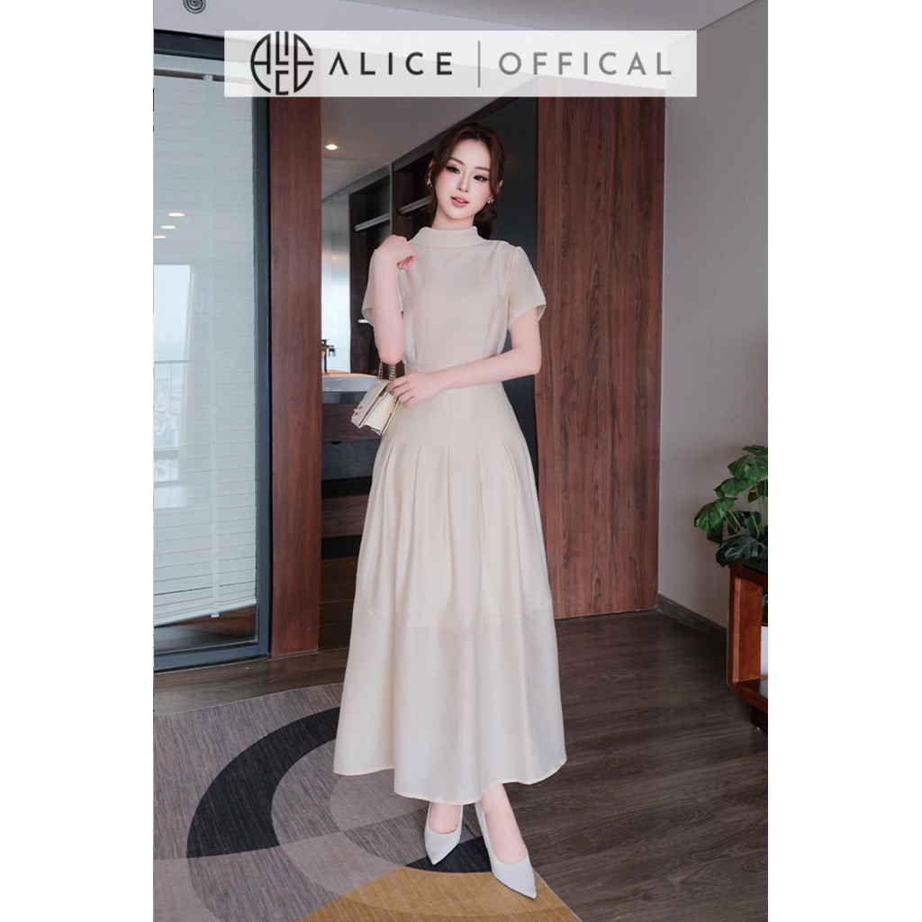 Set Váy Tiểu Thư Alice Chất Tơ Mềm, Áo Cổ Tròn Buộc Dây Nơ Lưng Phối Chân Váy Xếp Ly Dáng Xòe S1107