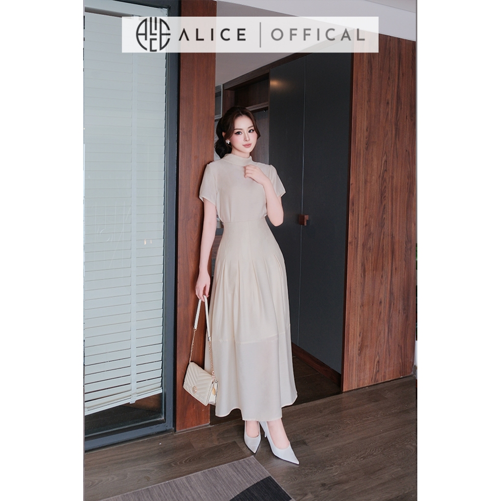 Set Váy Tiểu Thư Alice Chất Tơ Mềm, Áo Cổ Tròn Buộc Dây Nơ Lưng Phối Chân Váy Xếp Ly Dáng Xòe S1107