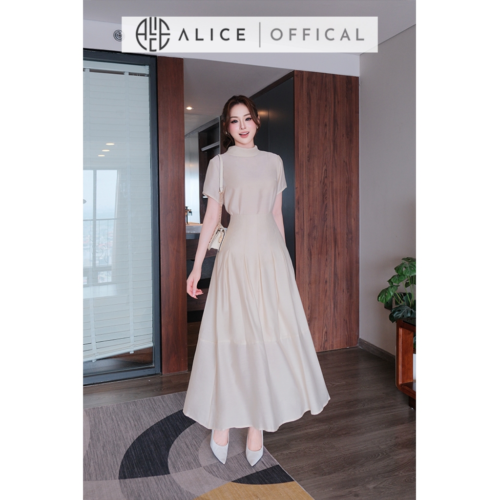 Set Váy Tiểu Thư Alice Chất Tơ Mềm, Áo Cổ Tròn Buộc Dây Nơ Lưng Phối Chân Váy Xếp Ly Dáng Xòe S1107