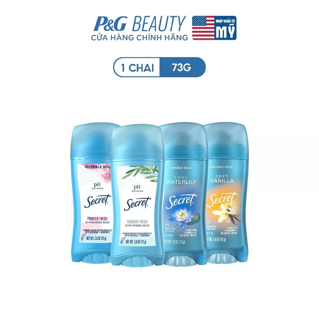 Sáp Khử Mùi SECRET 73g, Giảm tiết mồ hôi và dưỡng da săn mịn, nhiều mùi hương - Mỹ
