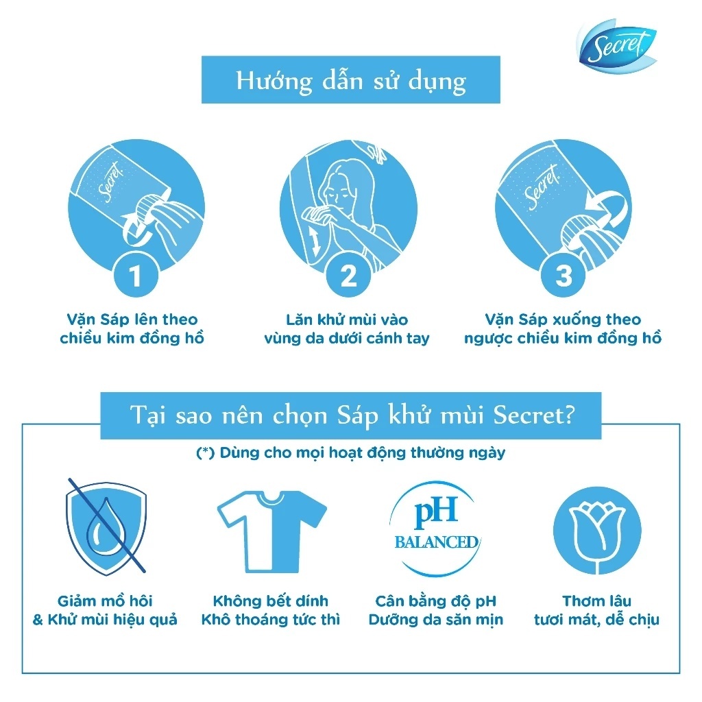 Sáp Khử Mùi SECRET 73g, Giảm tiết mồ hôi và dưỡng da săn mịn, nhiều mùi hương - Mỹ