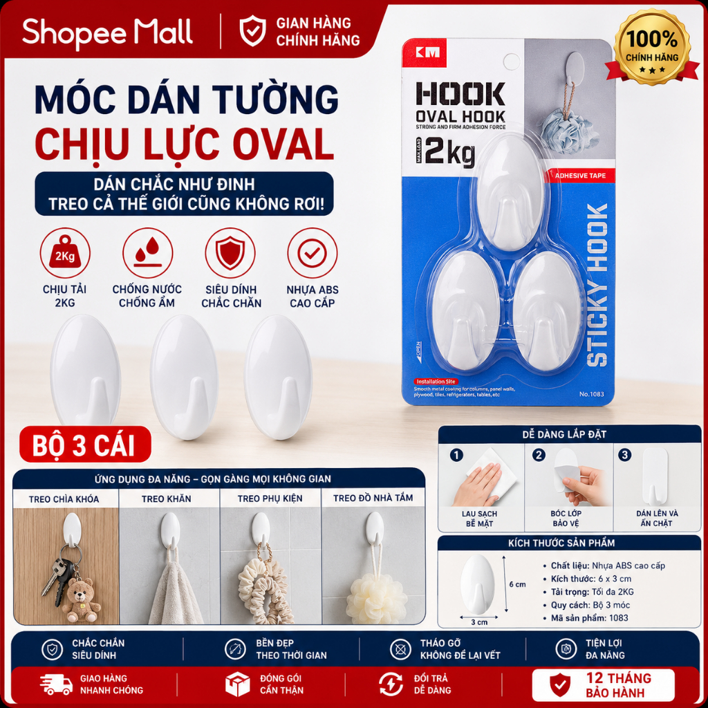 MÓC DÁN TƯỜNG CHỊU LỰC OVAL – DÁN CHẮC NHƯ ĐINH, TREO CẢ THẾ GIỚI CŨNG KHÔNG RƠI! 1083