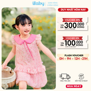 Váy bé gái ILABY HCM chất liệu tơ mềm mại, dáng xòe phối cổ sen đính nơ dễ thương [3962]