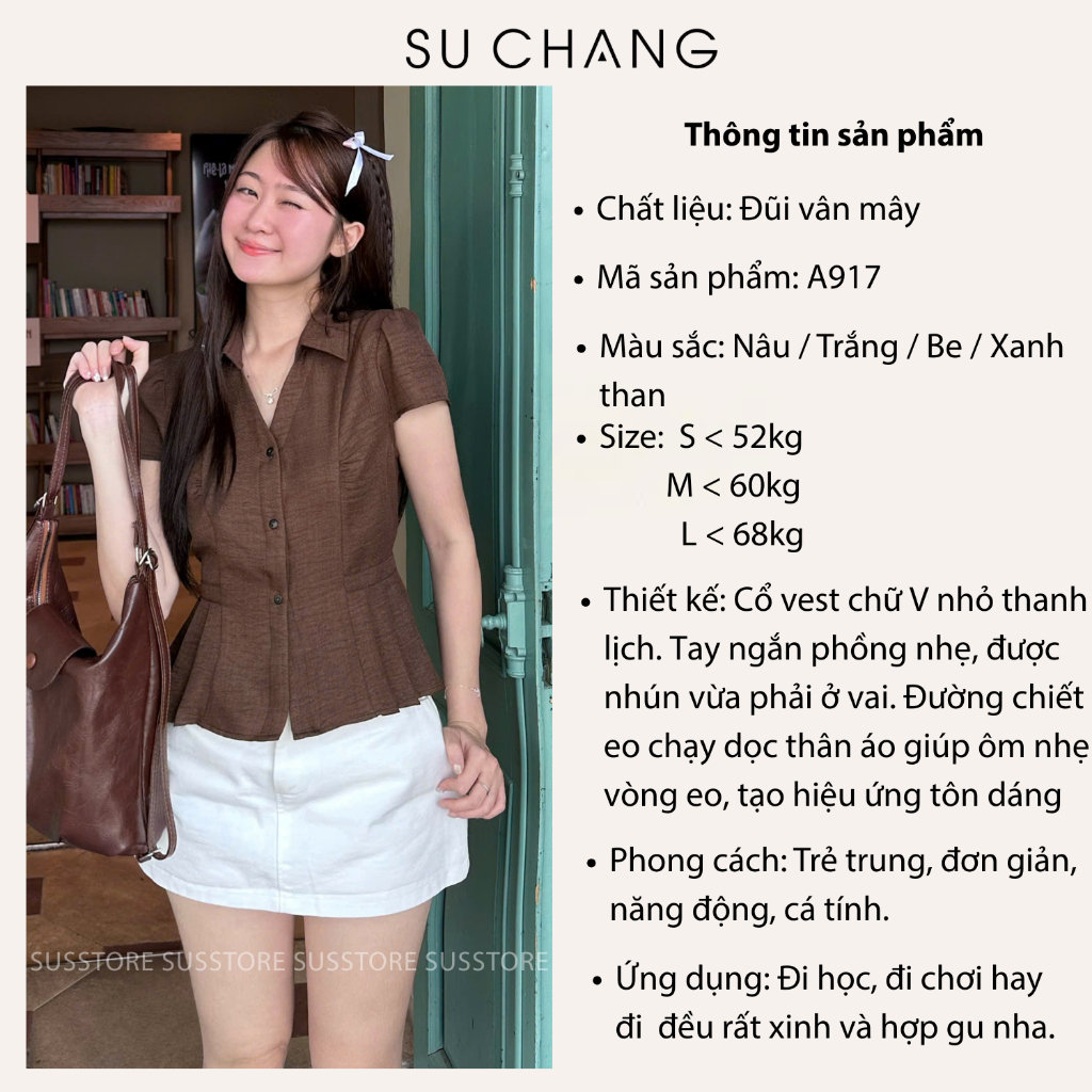 Áo Sơ Mi Gân Dọc Xếp Li Hai Bên Buộc Eo A917 Su Chang Thời Trang Nữ