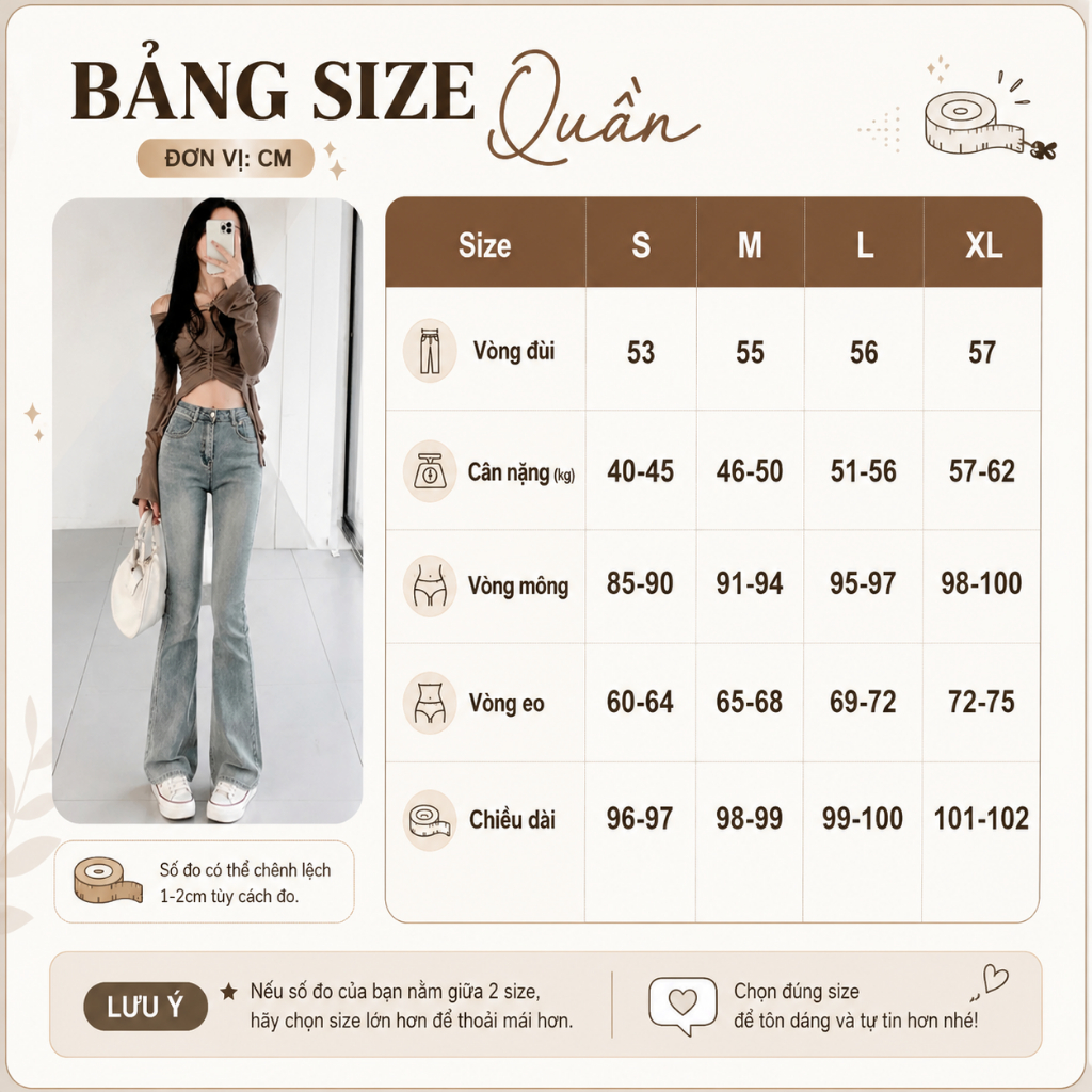 Quần Jean Ống loe nữ MIAA Cạp cao vải rin bò màu bụi xanh nhạt phủ dơ bigsize co giãn 4 chiều