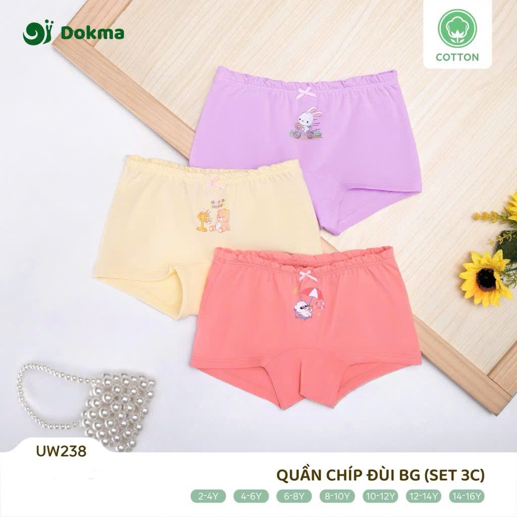 (10-30kg) Set 3 Chiếc Quần Chip Đùi COTTON Bé Gái Màu Ngẫu Nhiên Dokma