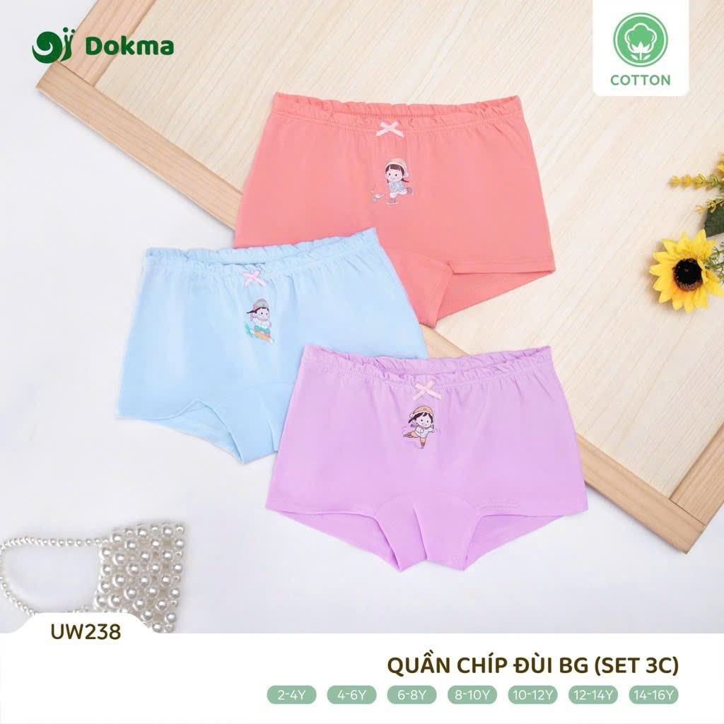 (10-30kg) Set 3 Chiếc Quần Chip Đùi COTTON Bé Gái Màu Ngẫu Nhiên Dokma