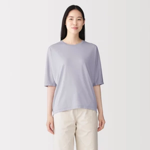 [26AW] MUJI Áo Nữ Vải Lyocell Pha Cổ Tròn Tay Lửng