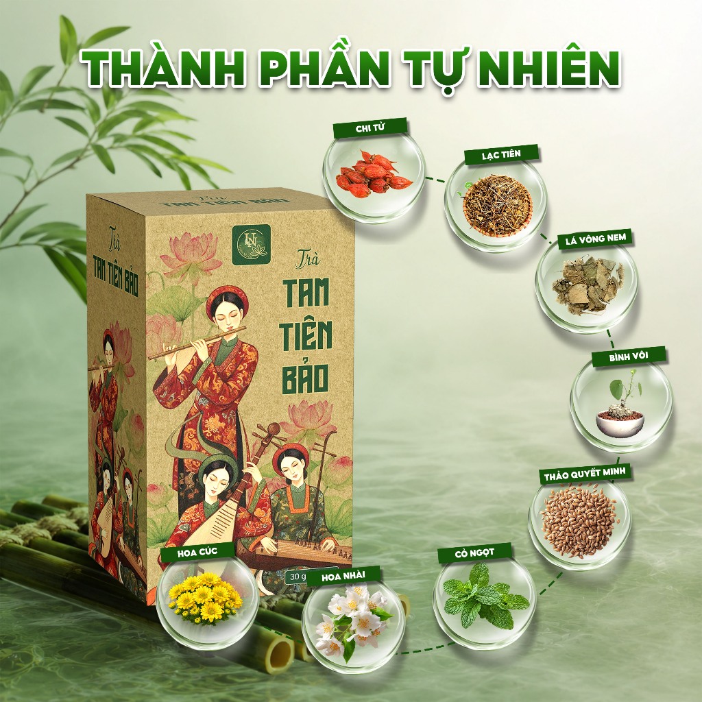 Trà Thảo Mộc Tam Tiên Bảo Uyên Nhiên 8 Vị Tự Nhiên Hương Thơm Êm Dịu Hỗ Trợ Ngủ Ngon Hộp 30 Túi x 5g