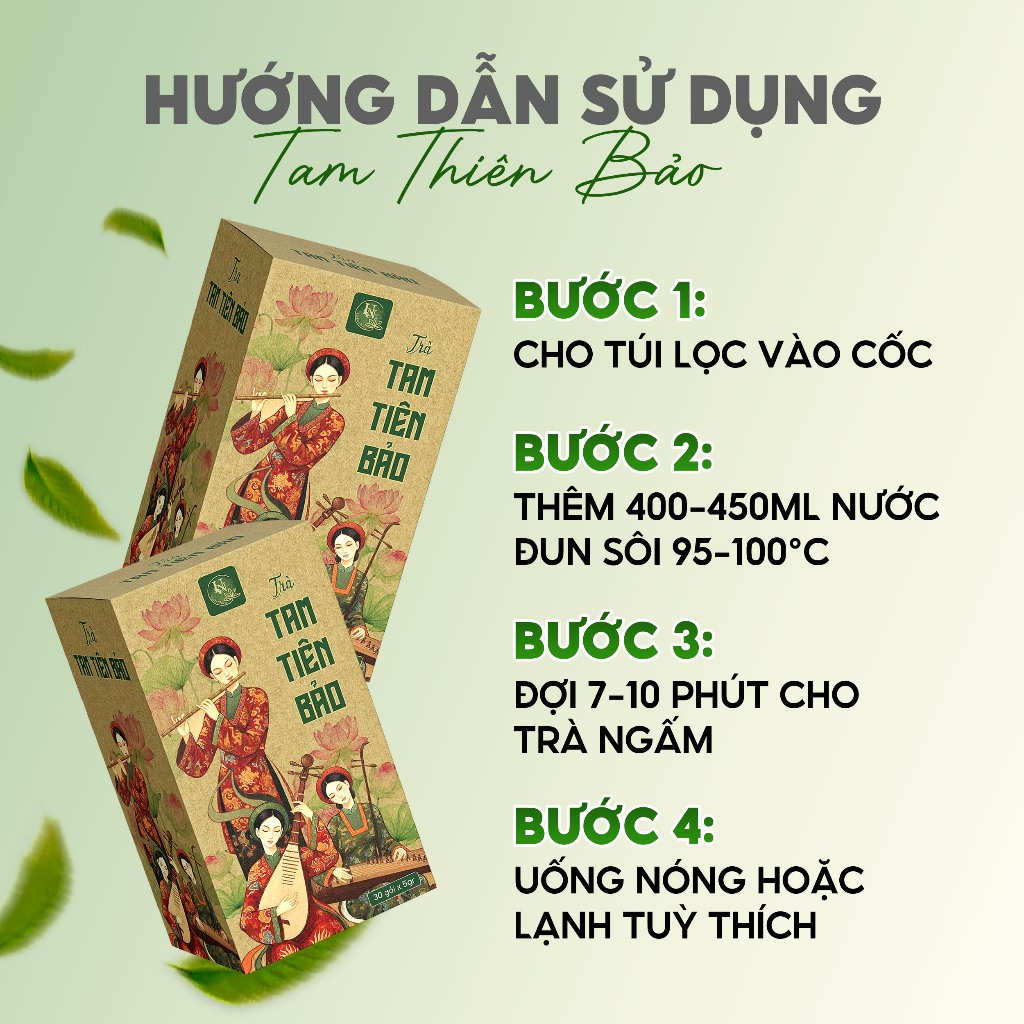 Trà Thảo Mộc Tam Tiên Bảo Uyên Nhiên 8 Vị Tự Nhiên Hương Thơm Êm Dịu Hỗ Trợ Ngủ Ngon Hộp 30 Túi x 5g