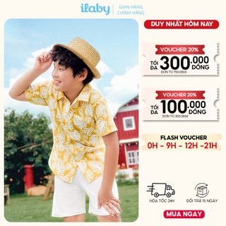 Đồ bộ hè bé trai ILABY HCM áo sơ mi cotton tay ngắn và quần đùi thô năng động [3742]