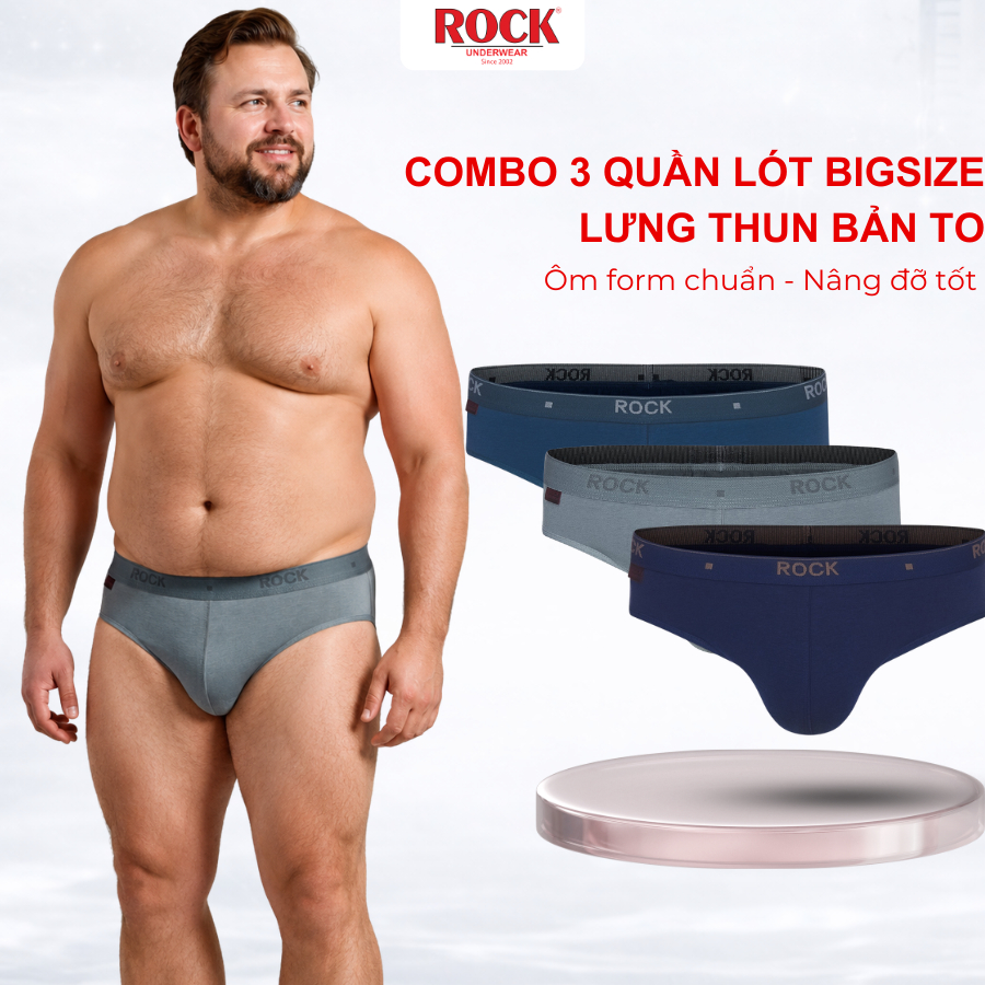 Combo 3 Quần Lót Nam ROCK QA002 Big Size Rộng Rãi Co Giãn Tốt, Quần Sịp Nam Dành Cho Người Big Size Ôm Sát Không Bí