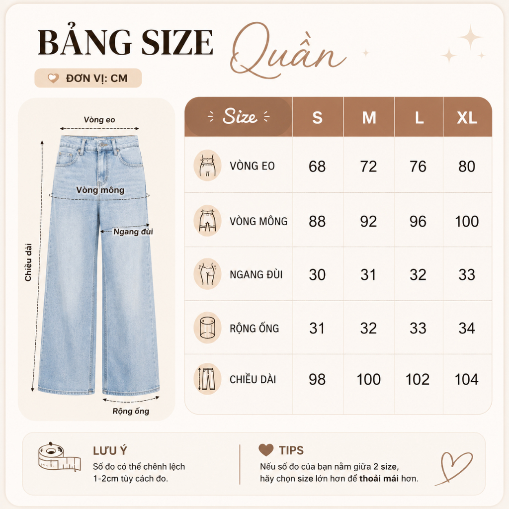 Quần Jean Nữ MIAA ỐNG suông dáng rộng cạp cao Màu Xanh Trắng Wash Đen chất bò RIN mềm denim BIGSIZE