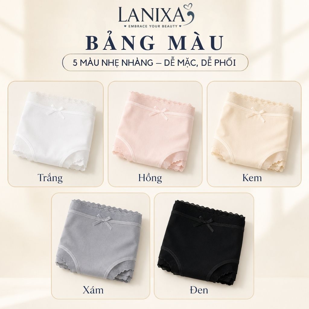 Quần lót nữ lụa băng phối ren siêu mỏng thoáng mát đáy lót cotton kháng khuẩn khử mùi LANIXA  L369