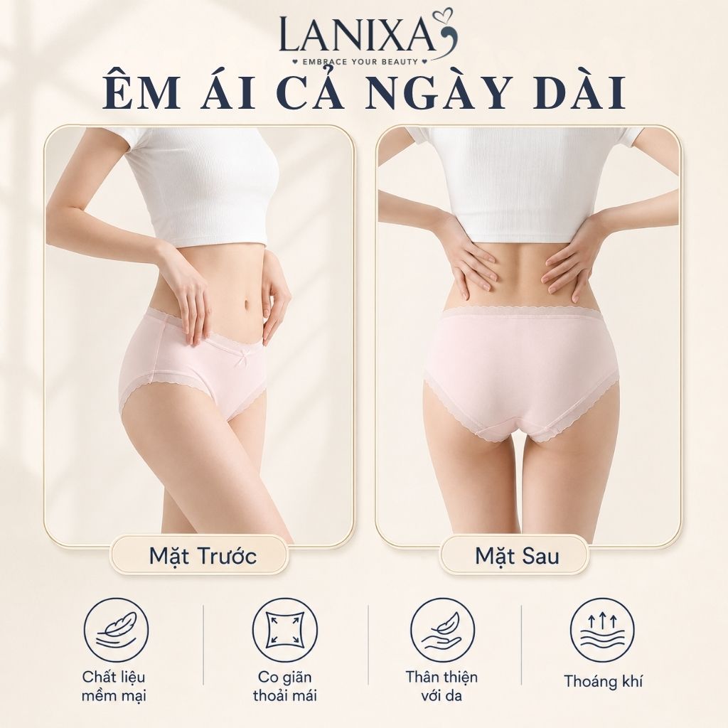 Quần lót nữ lụa băng phối ren siêu mỏng thoáng mát đáy lót cotton kháng khuẩn khử mùi LANIXA  L369