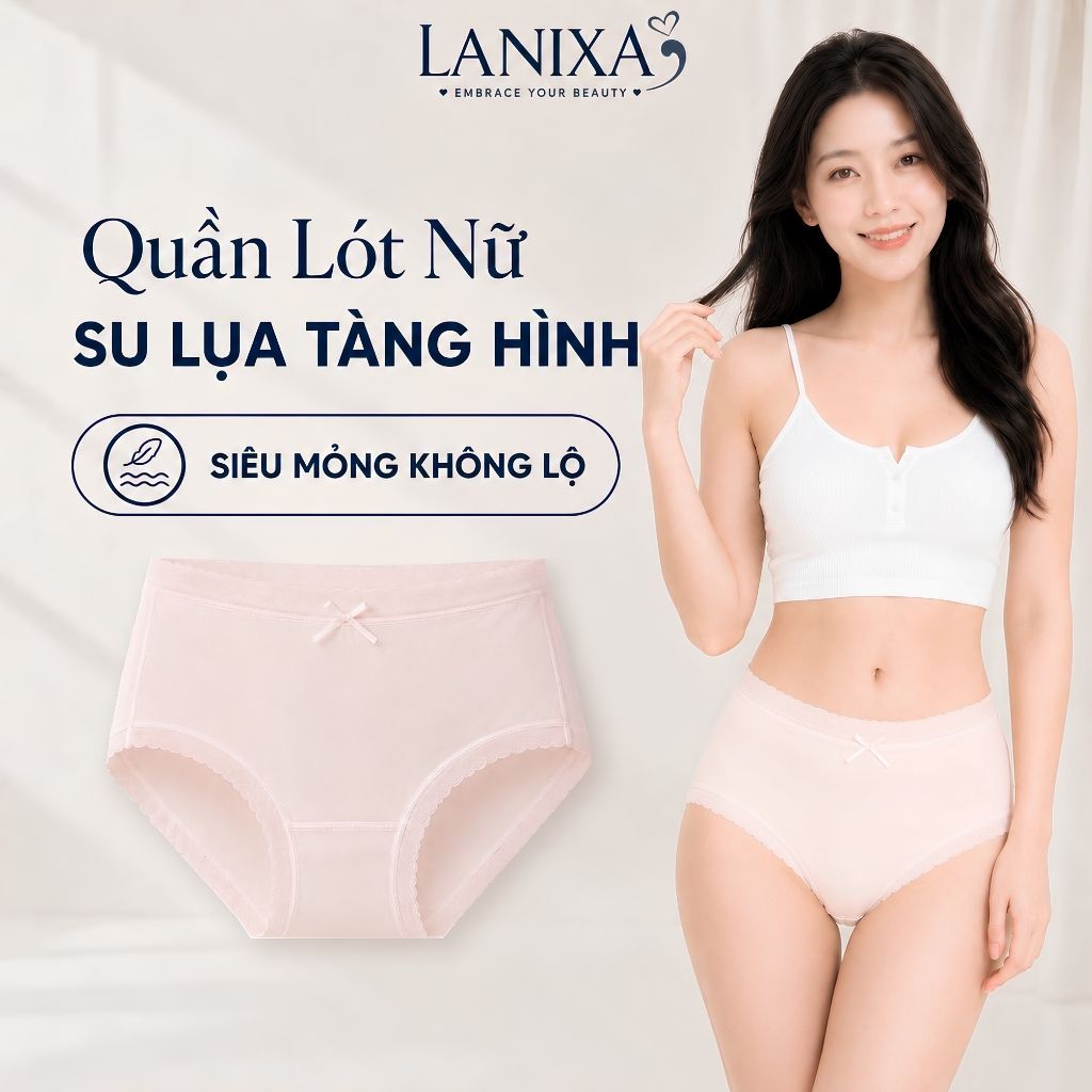 Quần lót nữ lụa băng phối ren siêu mỏng thoáng mát đáy lót cotton kháng khuẩn khử mùi LANIXA  L369