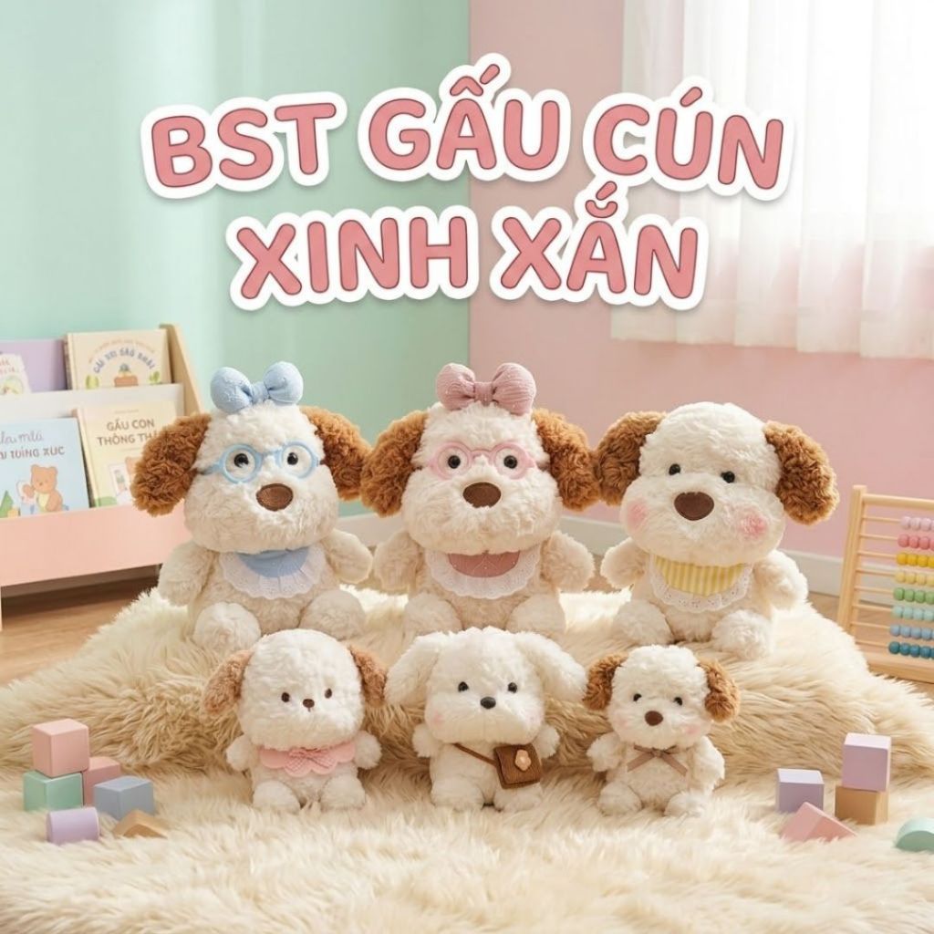BST Gấu Bông Cún Chó Con Mini Đáng Yêu, Thú Nhồi Bông Chó Cún Lông Xù Mềm Mại Quà Tặng Cho Bé