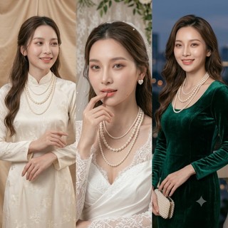 [ DAISYN ]  n875 dây chuyền áo dài , dây chuyền áo tấc, vòng cổ cưới 3 sợi ngọc trai nhân tạo 4-6-10mm